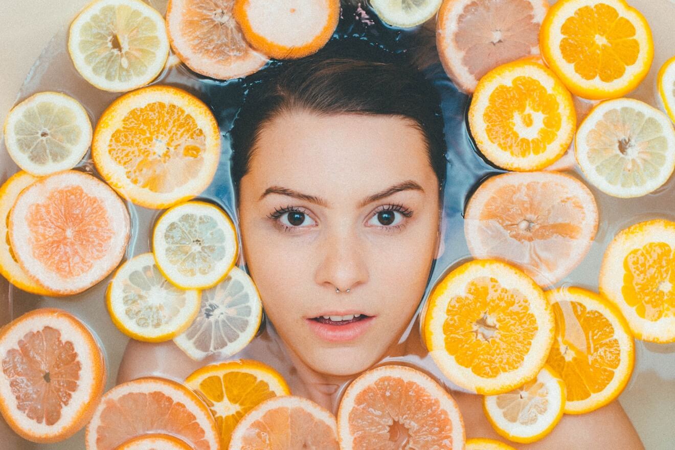Woman in citrus bath