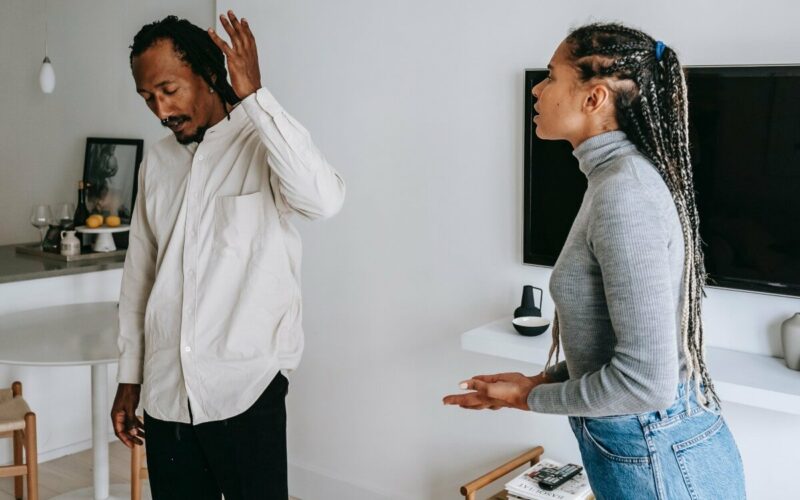woman yelling at man