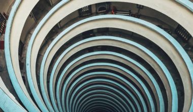 view down a spiraling staircase