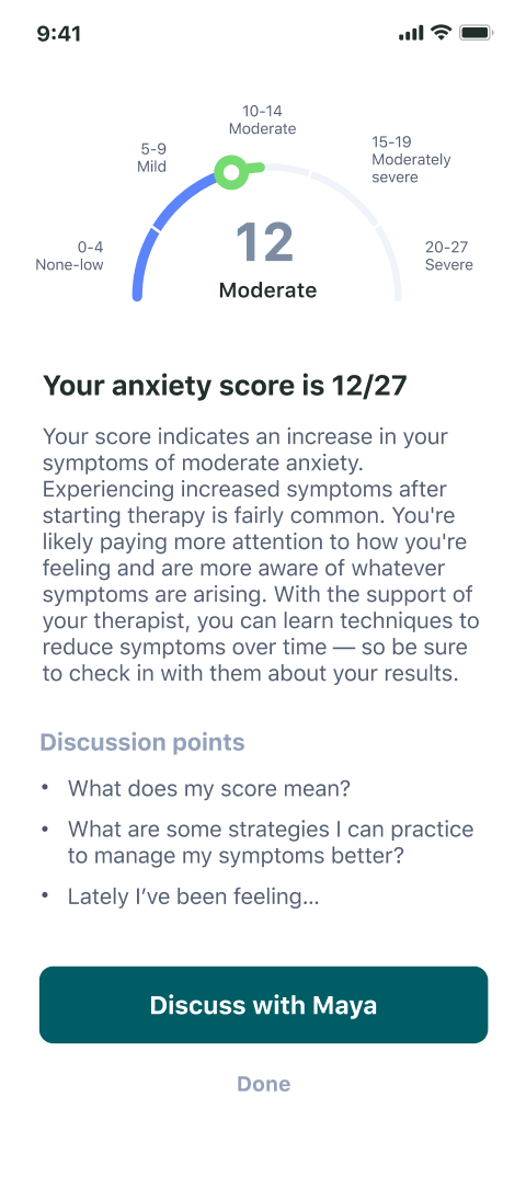 Assessment results in Talkspace app